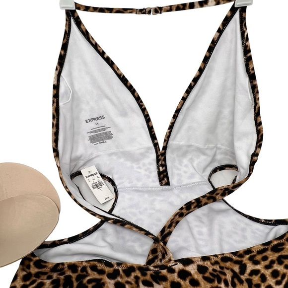 Express Leopard Print Deep V Neck High Side Cut Cut-Out Swimsuit Size L NWT - Picture 10 of 13